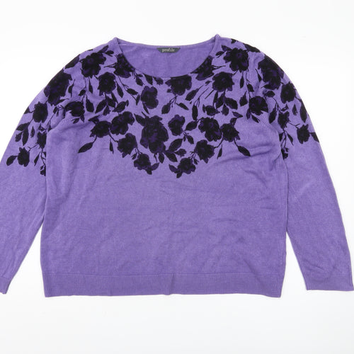 BHS Women's Purple Floral Knit Jumper - Size 20