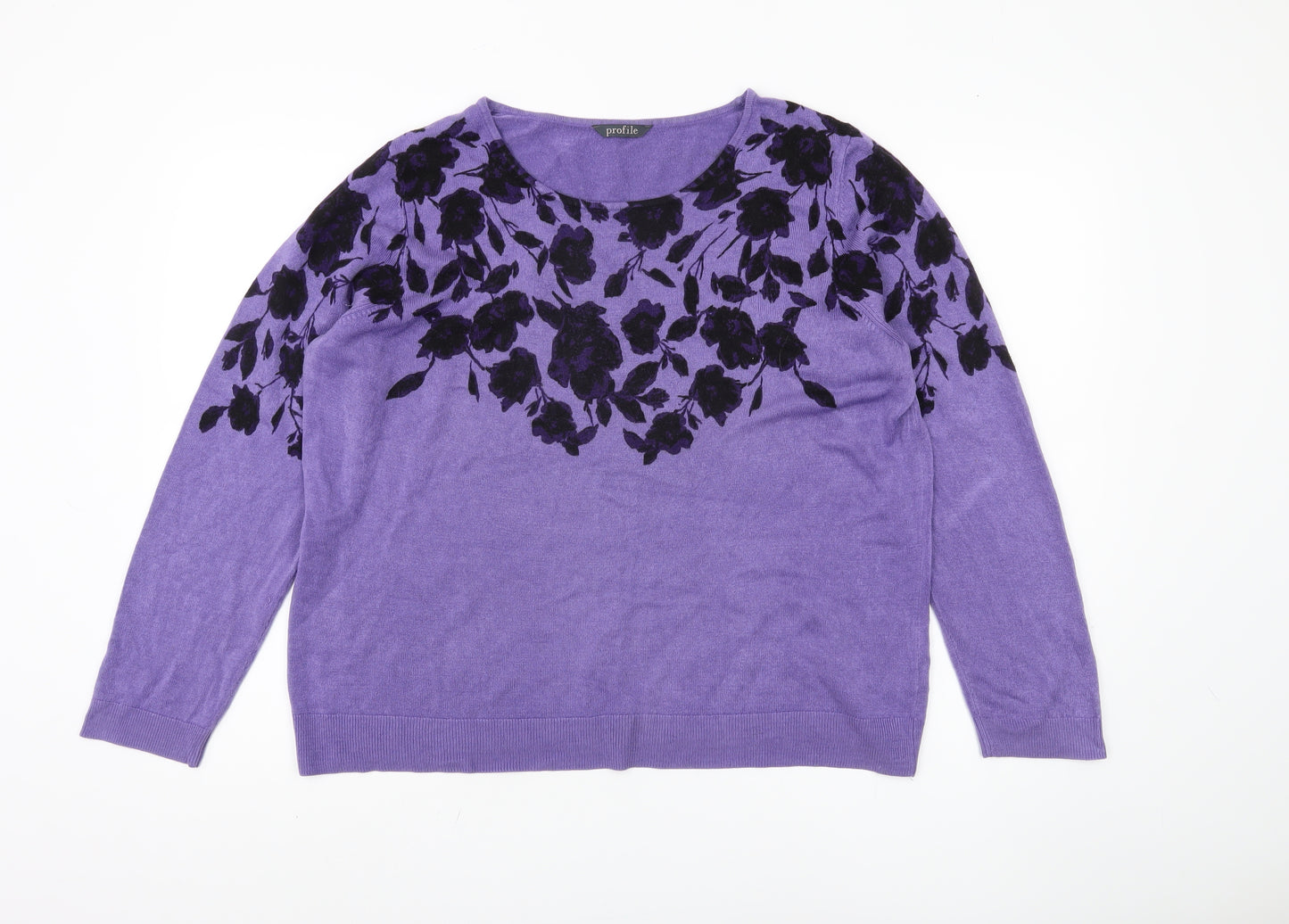 BHS Women's Purple Floral Knit Jumper - Size 20
