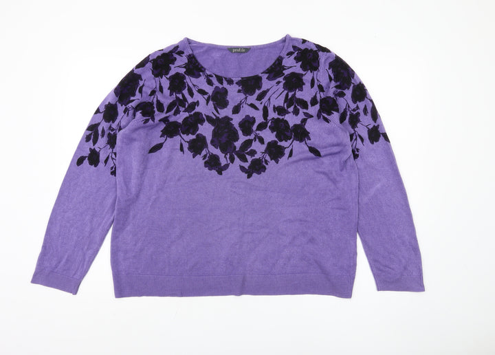 BHS Women's Purple Floral Knit Jumper - Size 20