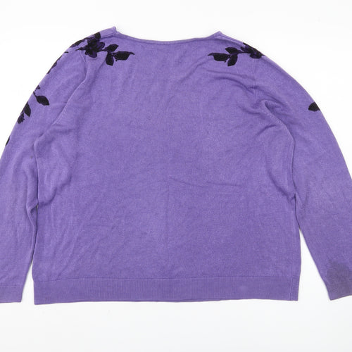 BHS Women's Purple Floral Knit Jumper - Size 20