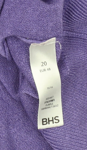 BHS Women's Purple Floral Knit Jumper - Size 20