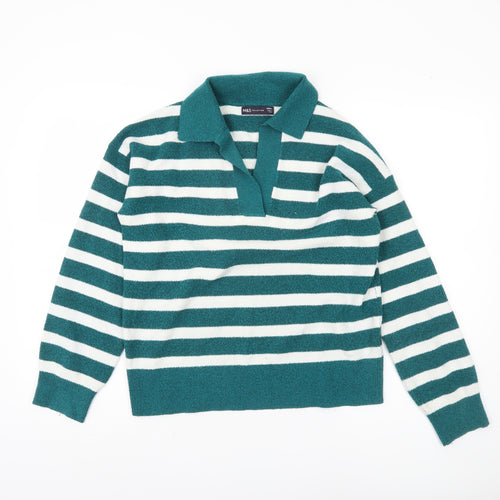 Marks and Spencer Women's Green Striped Pullover Jumper, Size S