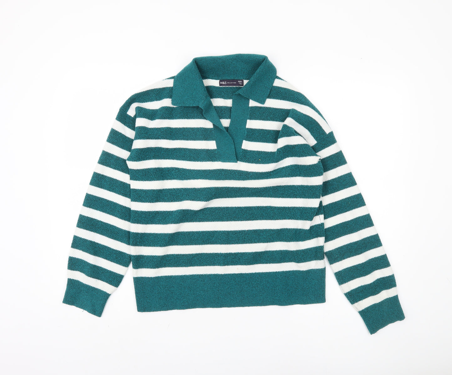 Marks and Spencer Women's Green Striped Pullover Jumper, Size S