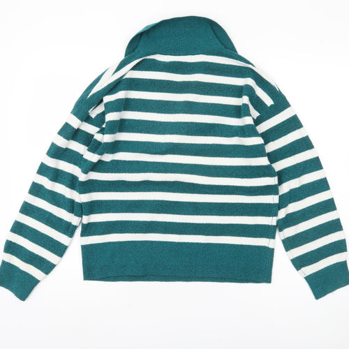 Marks and Spencer Women's Green Striped Pullover Jumper, Size S