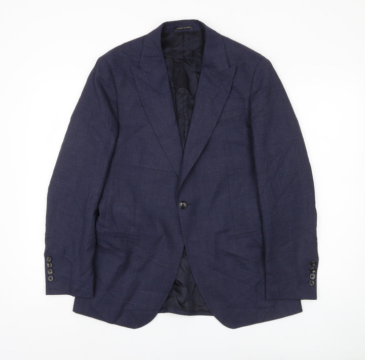 Reiss Men's Blue Wool Single-Breasted Blazer 38