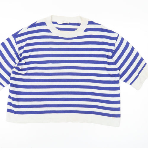 MNG Women's Blue Striped Pullover Jumper Size L
