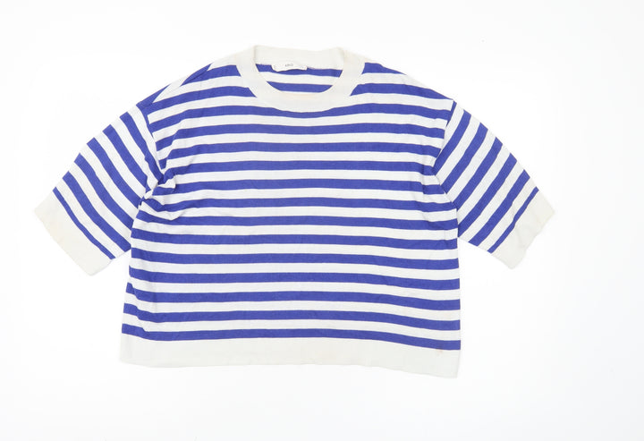 MNG Women's Blue Striped Pullover Jumper Size L
