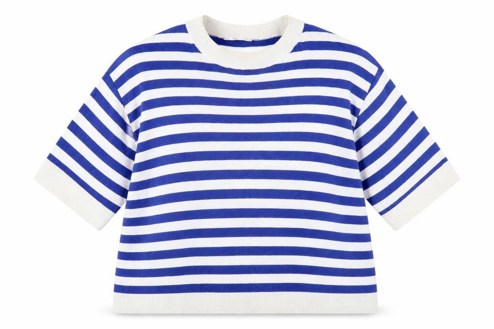Front view of Mango Women's Blue Striped jumper, size L
