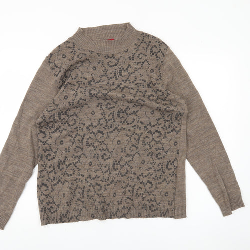 La Maison du Jersey Women's Brown Floral Knit Pullover, Size 18/20