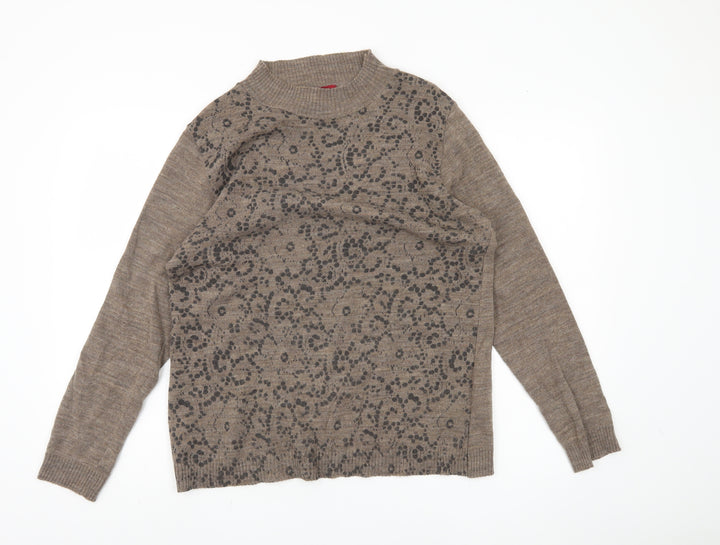 La Maison du Jersey Women's Brown Floral Knit Pullover, Size 18/20