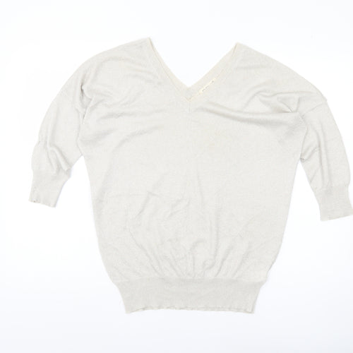 Next Women's Silver V-Neck Jumper Size 14