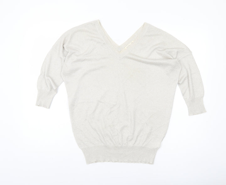 Next Women's Silver V-Neck Jumper Size 14