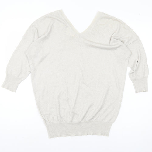 Next Women's Silver V-Neck Jumper Size 14