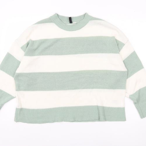 H&M Women's Green Striped Pullover Jumper Size 12