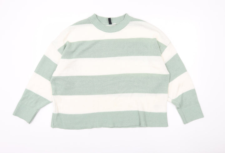 H&M Women's Green Striped Pullover Jumper Size 12