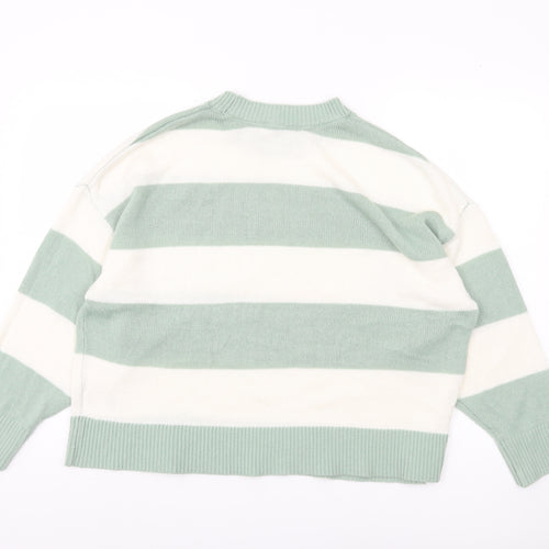 H&M Women's Green Striped Pullover Jumper Size 12