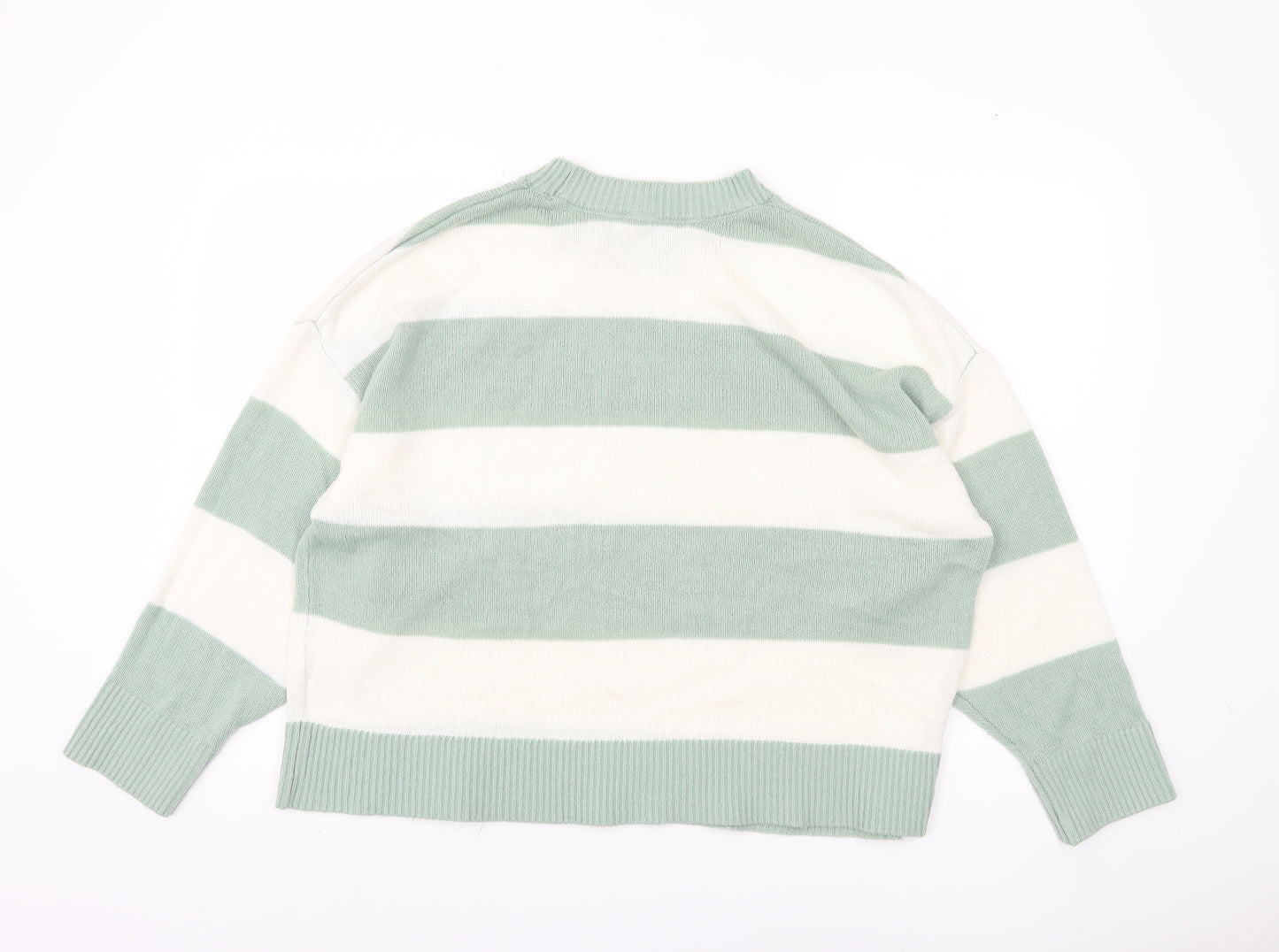 H&M Women's Green Striped Pullover Jumper Size 12