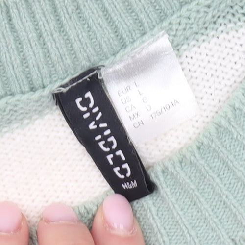 H&M Women's Green Striped Pullover Jumper Size 12