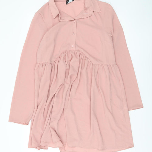 ASOS DESIGN Women's Pink Long Sleeve Collared Dress