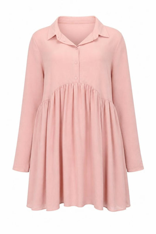 Front view of ASOS DESIGN Women's Pink Long Sleeve Collared Dress