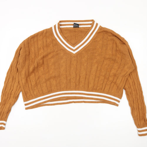 Urban Classics Women's Brown XS V-Neck Pullover Jumper