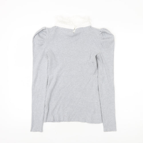 Oasis Women's Grey Pullover Jumper, M, Lace Collar