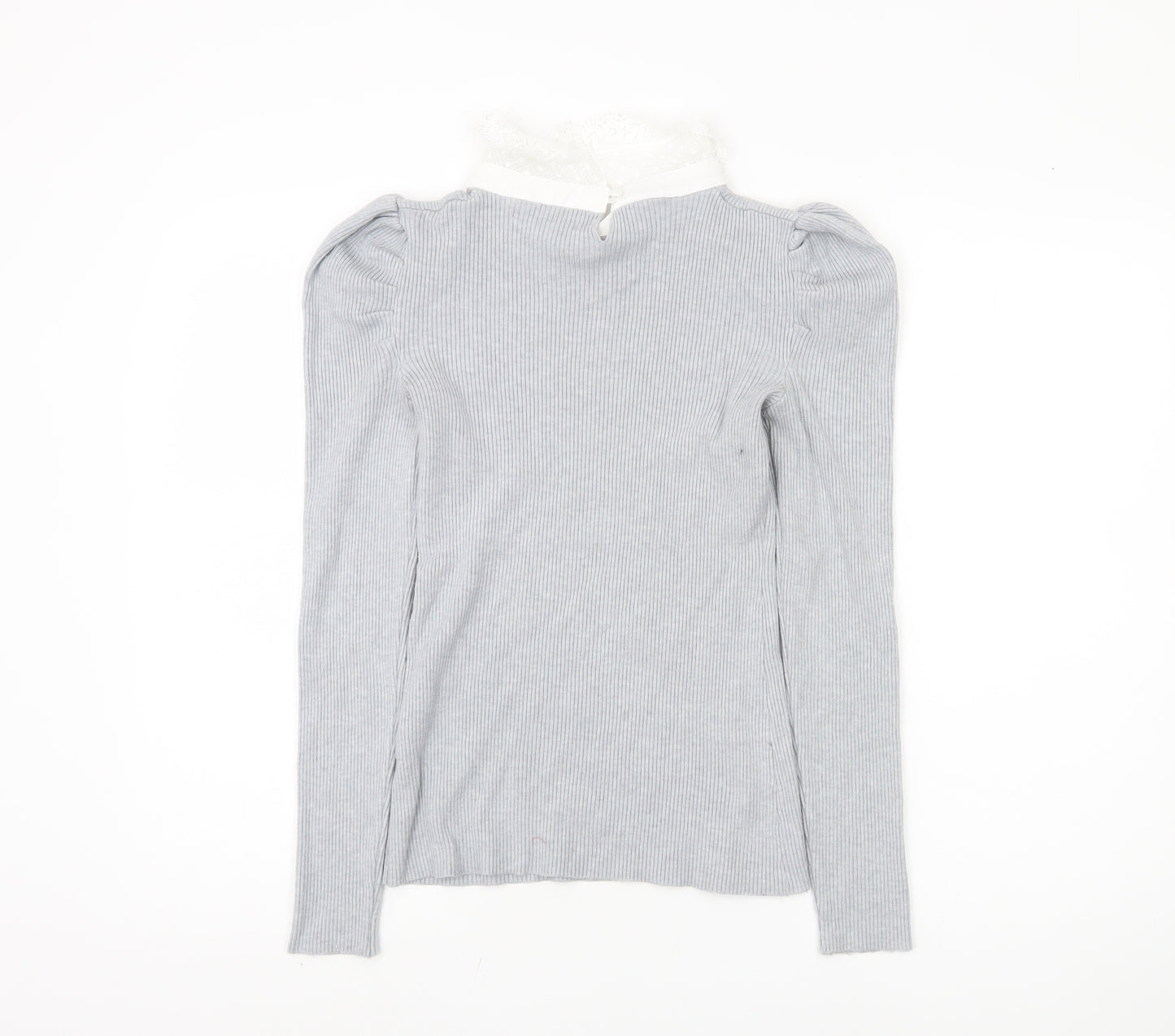 Oasis Women's Grey Pullover Jumper, M, Lace Collar