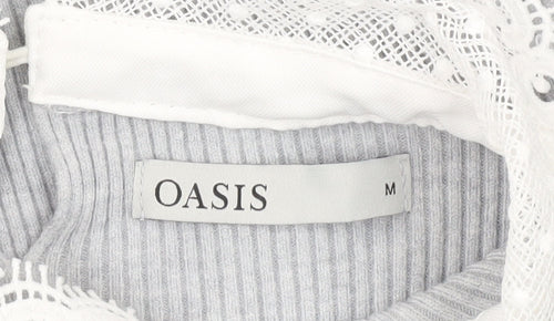 Oasis Women's Grey Pullover Jumper, M, Lace Collar