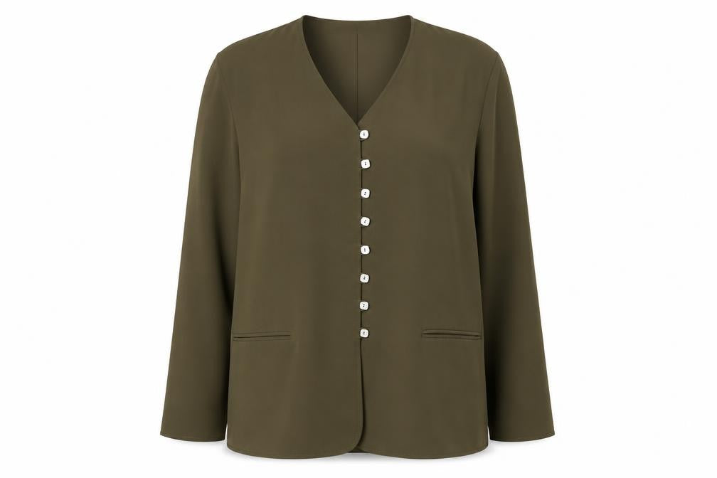 Front view of Planet Women's Green Button Jacket, size 14