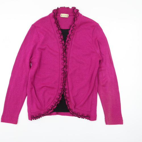 Keeno Women's Pink Cardigan M/L with Ruffle Accents