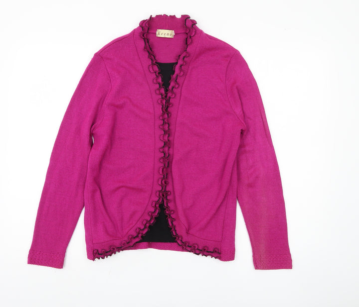 Keeno Women's Pink Cardigan M/L with Ruffle Accents
