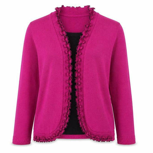 Keeno Women's Pink Cardigan M/L with Ruffle Accents