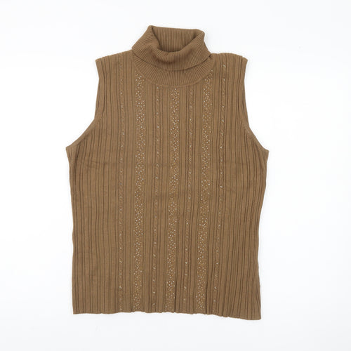 R.Q.T. Women's Brown Sleeveless Knit Roll Neck Vest XL