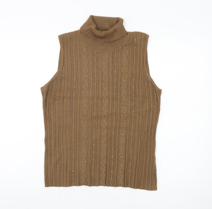 R.Q.T. Women's Brown Sleeveless Knit Roll Neck Vest XL
