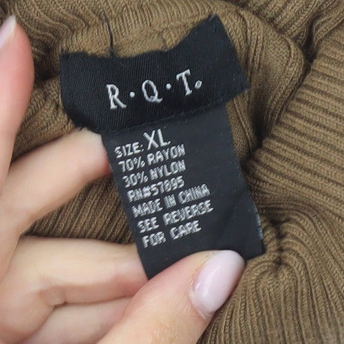 R.Q.T. Women's Brown Sleeveless Knit Roll Neck Vest XL