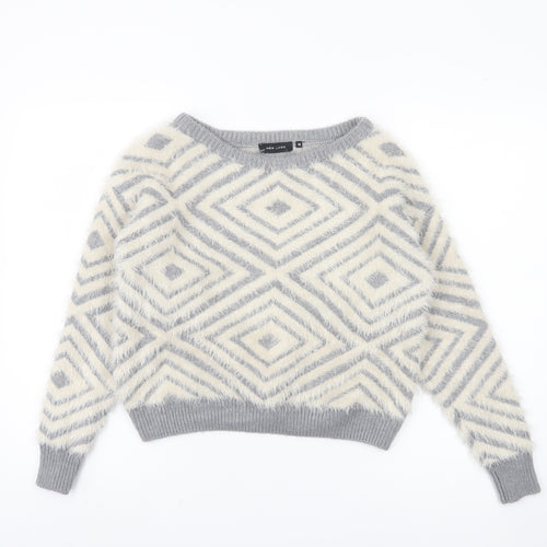 New Look Women's Grey Geometric Pullover Jumper Size 10