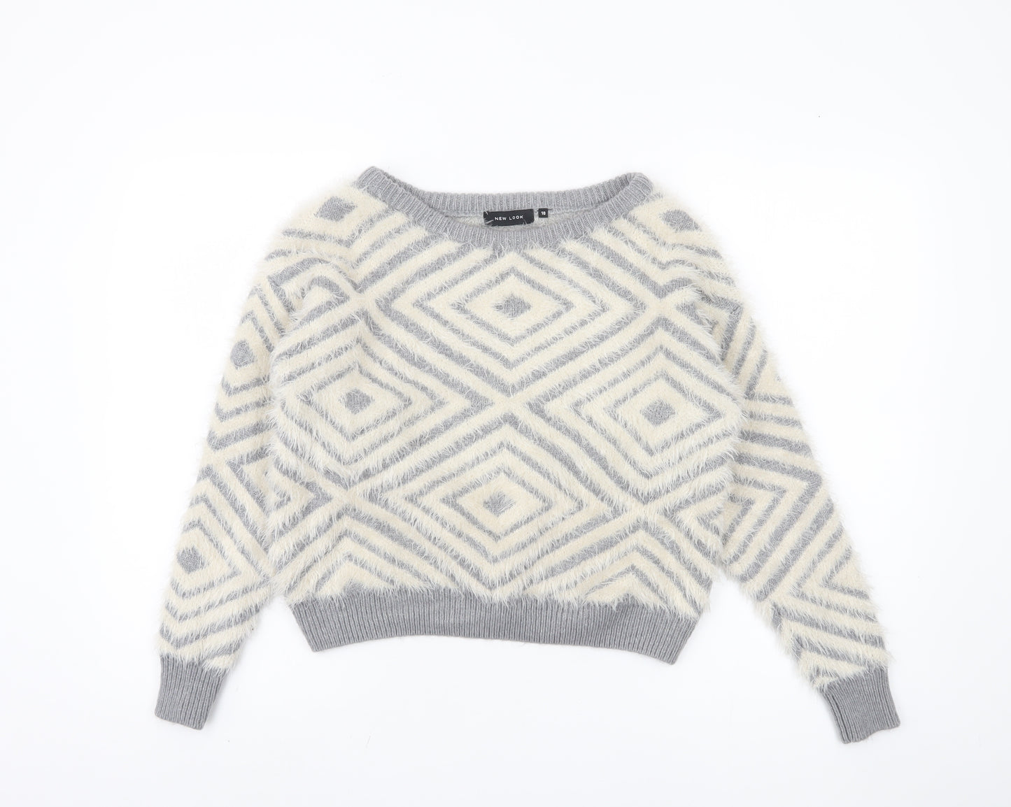 New Look Women's Grey Geometric Pullover Jumper Size 10
