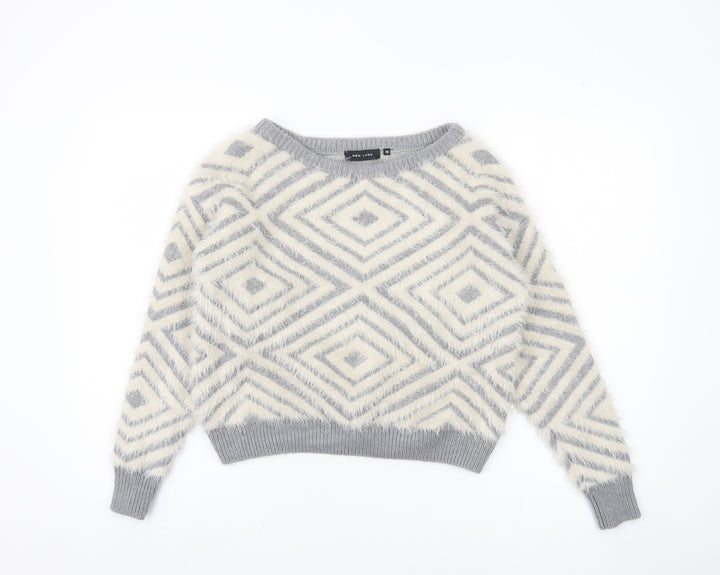 New Look Women's Grey Geometric Pullover Jumper Size 10