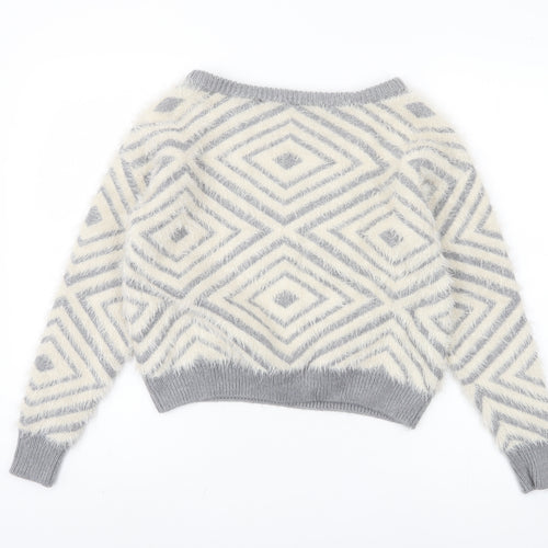 New Look Women's Grey Geometric Pullover Jumper Size 10