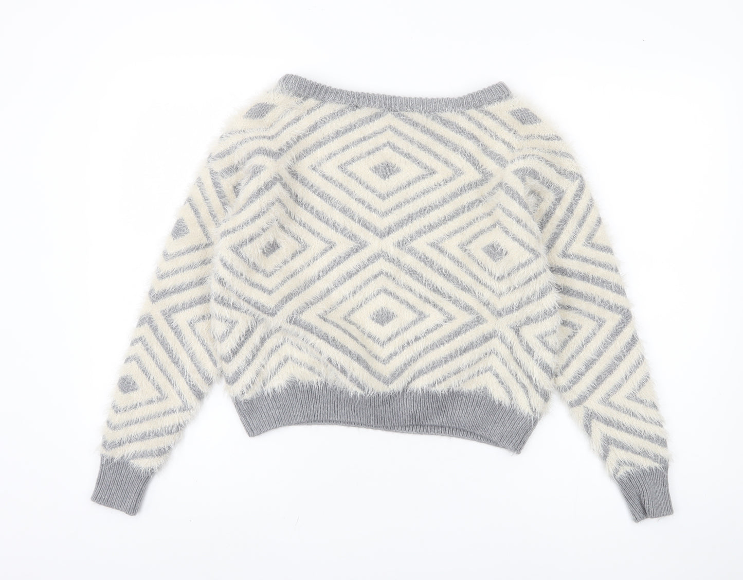 New Look Women's Grey Geometric Pullover Jumper Size 10