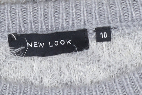 New Look Women's Grey Geometric Pullover Jumper Size 10