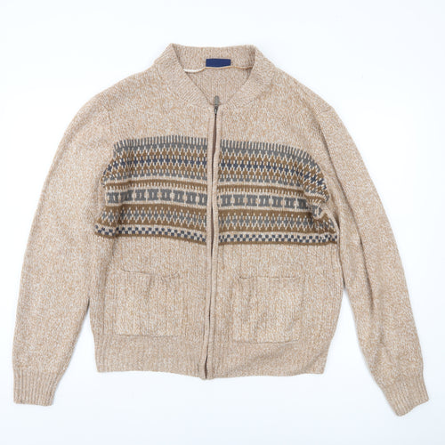 TOOTAL Men's Beige Full Zip Jumper, Size S, Collared