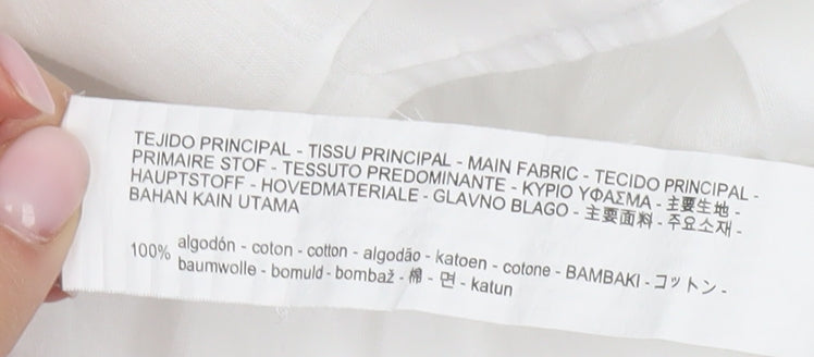 Zara Women White Blouse 3/4 Sleeve Ruffle Embroidered