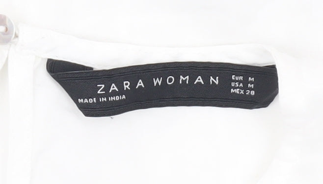 Zara Women White Blouse 3/4 Sleeve Ruffle Embroidered