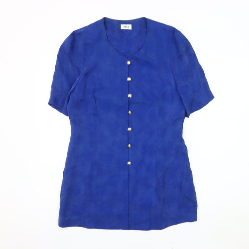 ARA Women's Blue V-Neck Button-Up Top, Size 8
