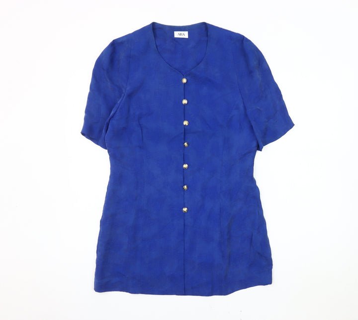 ARA Women's Blue V-Neck Button-Up Top, Size 8