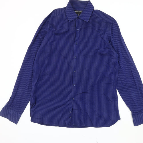 Marks & Spencer Men's Blue Striped Shirt, 16.5, Button-Up
