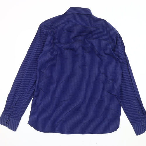 Marks & Spencer Men's Blue Striped Shirt, 16.5, Button-Up