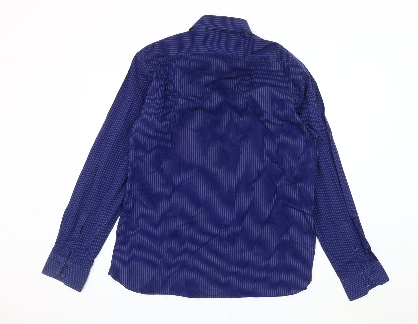 Marks & Spencer Men's Blue Striped Shirt, 16.5, Button-Up