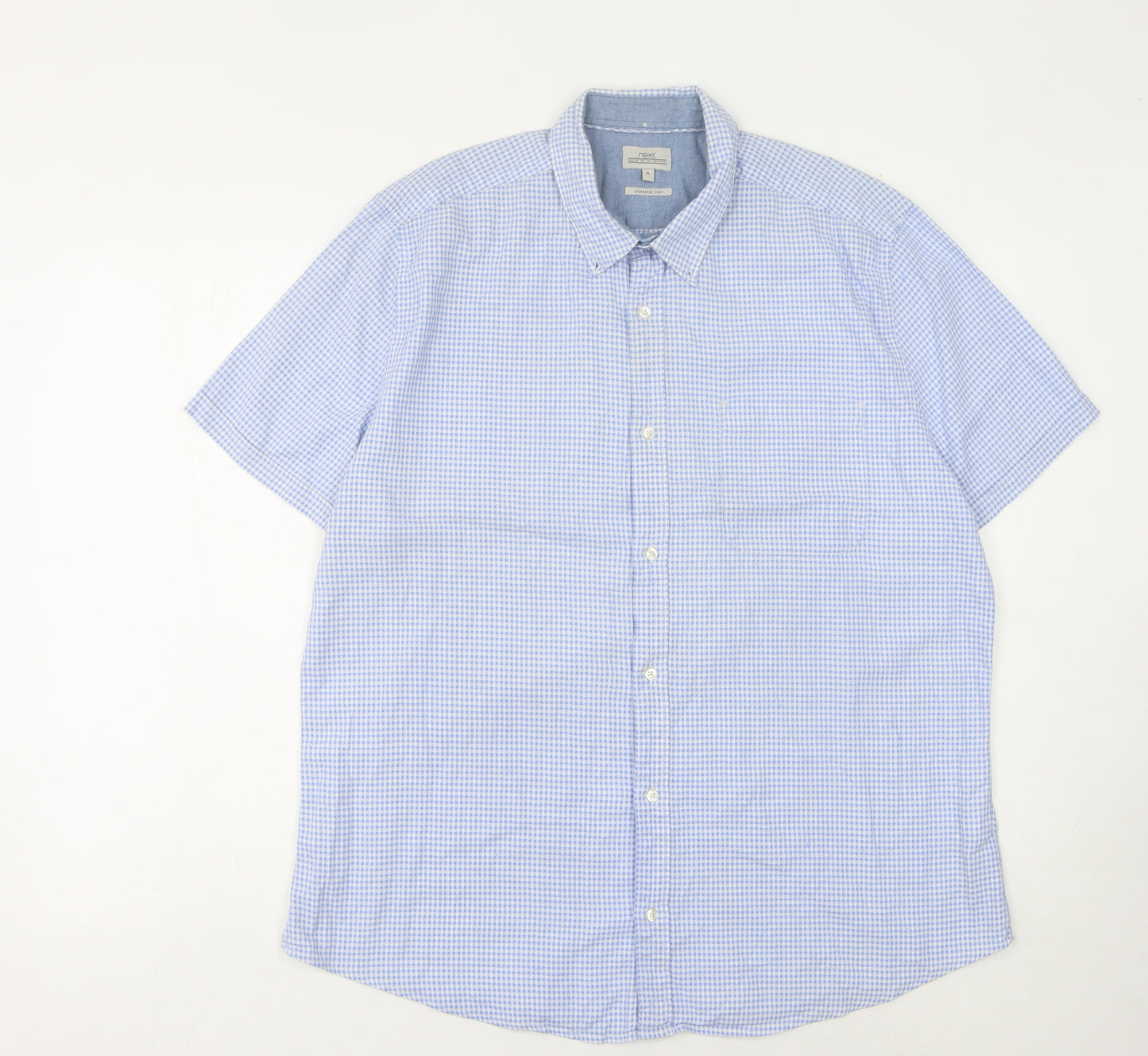 Next Men's Blue Check Short Sleeve Shirt XL